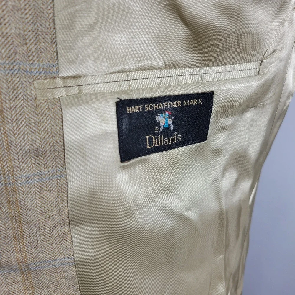 Hart‎ Schaffner Marx Men's Sport Coat Blazer Two Button Beige Plaid Size 44R